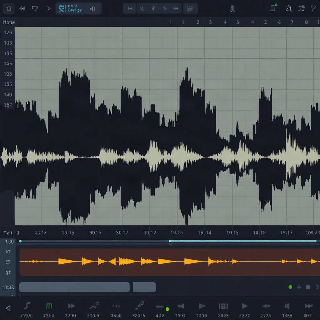 Audio waveform editor showing layered sound tracks